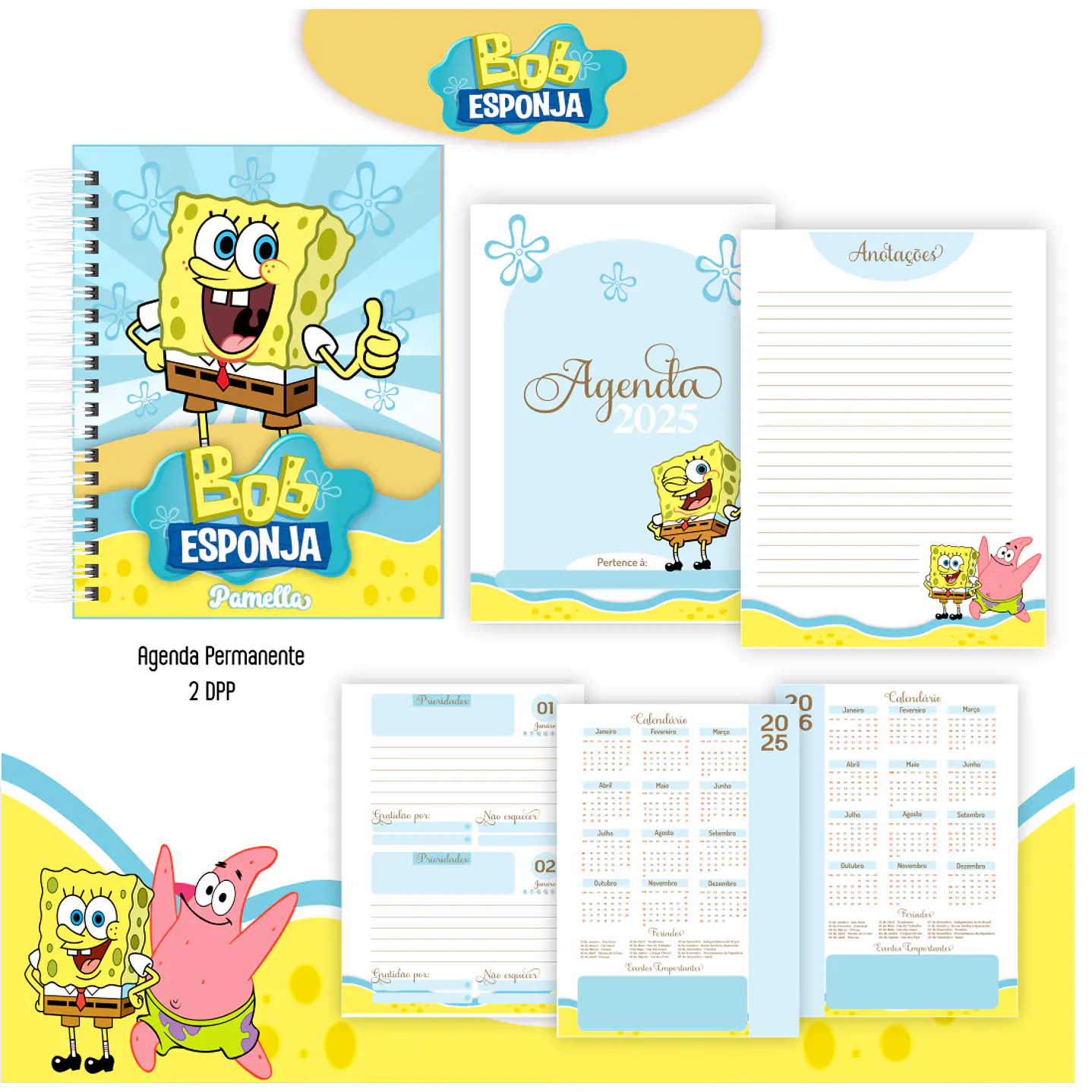 Kit Digital Encadernação Bob Esponja - Volta às Aulas 2