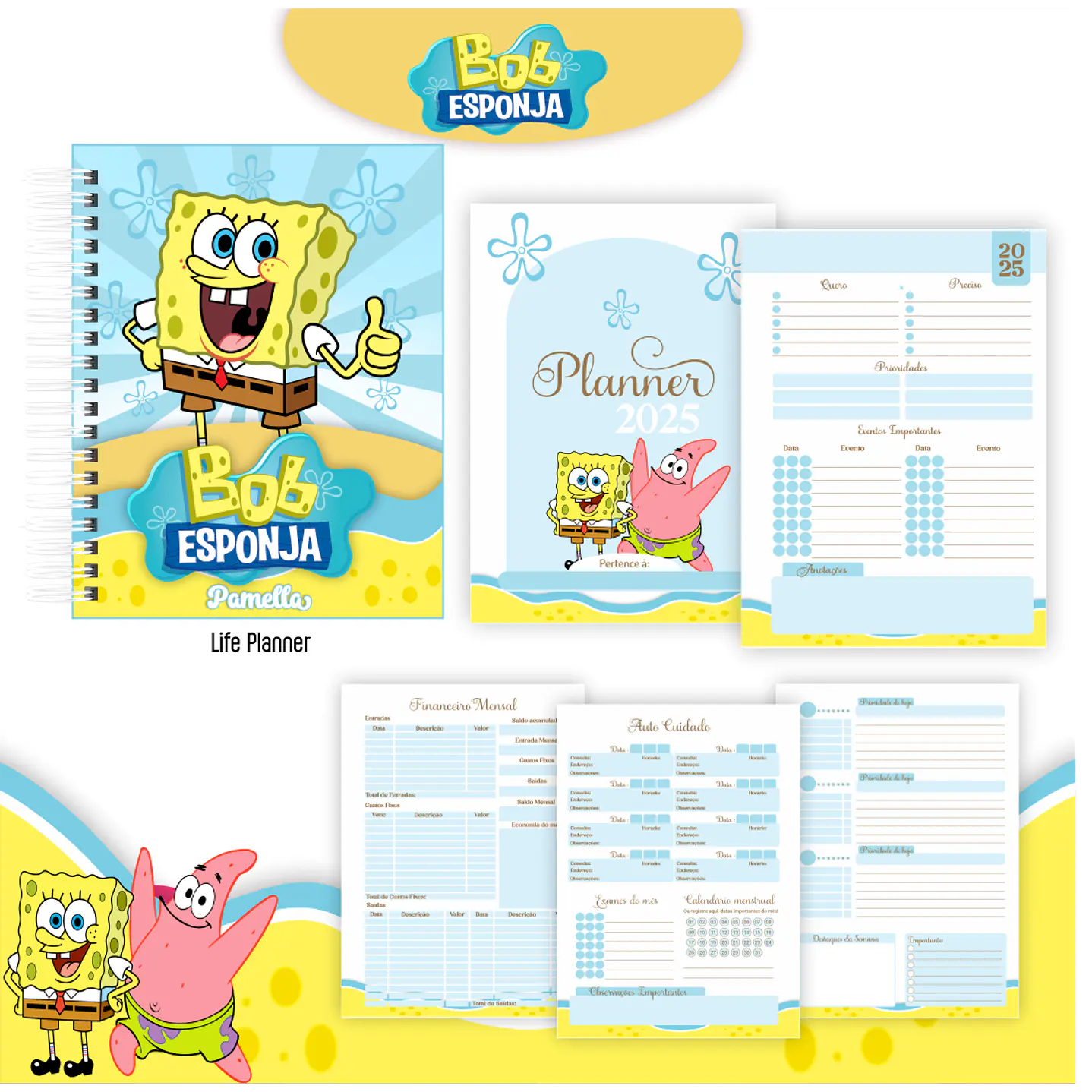 Kit Digital Encadernação Bob Esponja - Volta às Aulas 3
