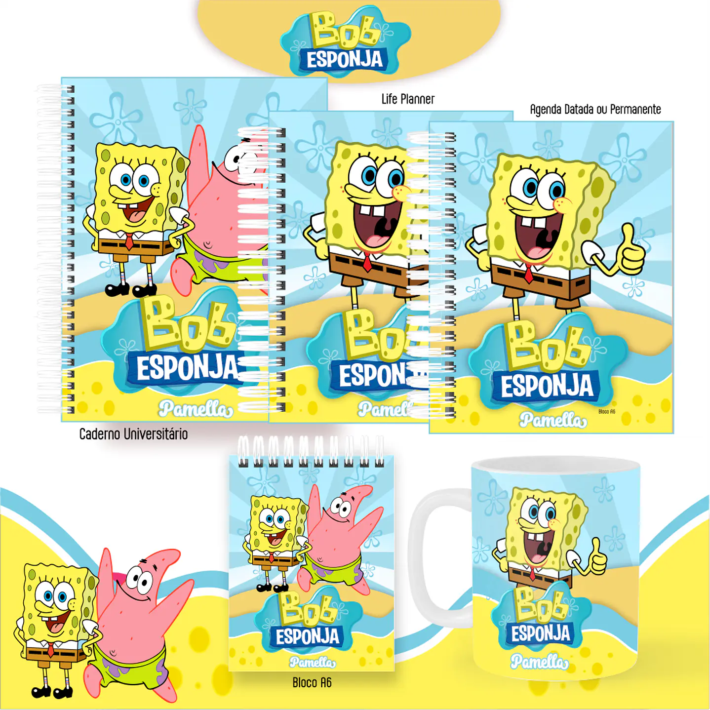 Kit Digital Encadernação Bob Esponja - Volta às Aulas 4