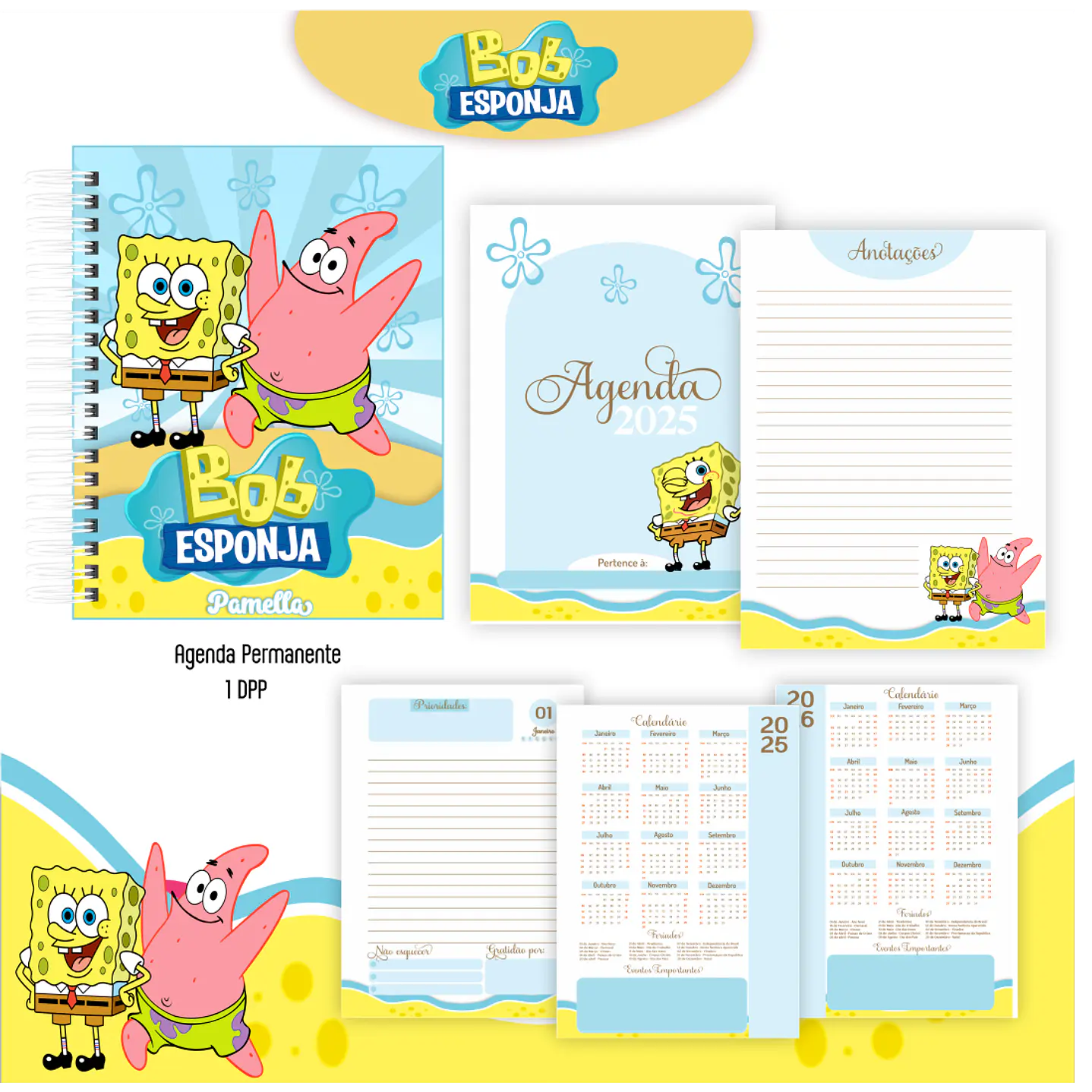Kit Digital Encadernação Bob Esponja - Volta às Aulas 5