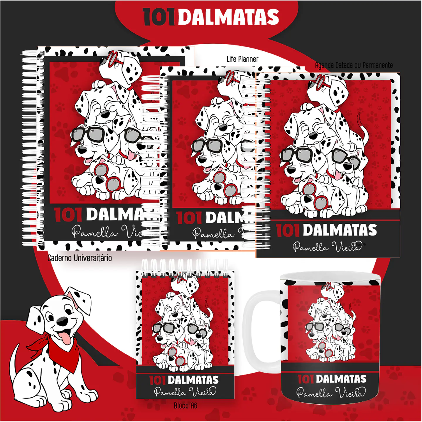 Kit Digital Encadernação 101 Dalmatas - Volta às Aulas  2