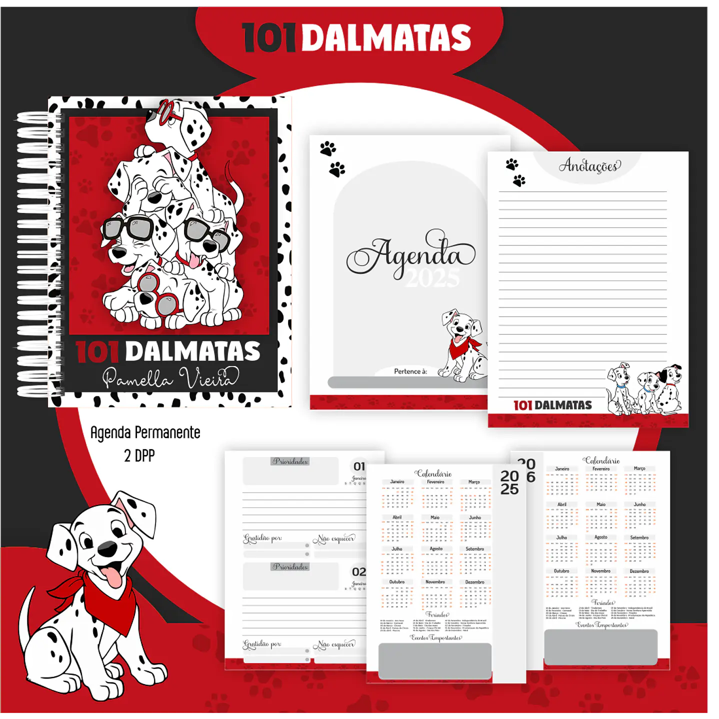 Kit Digital Encadernação 101 Dalmatas - Volta às Aulas  3