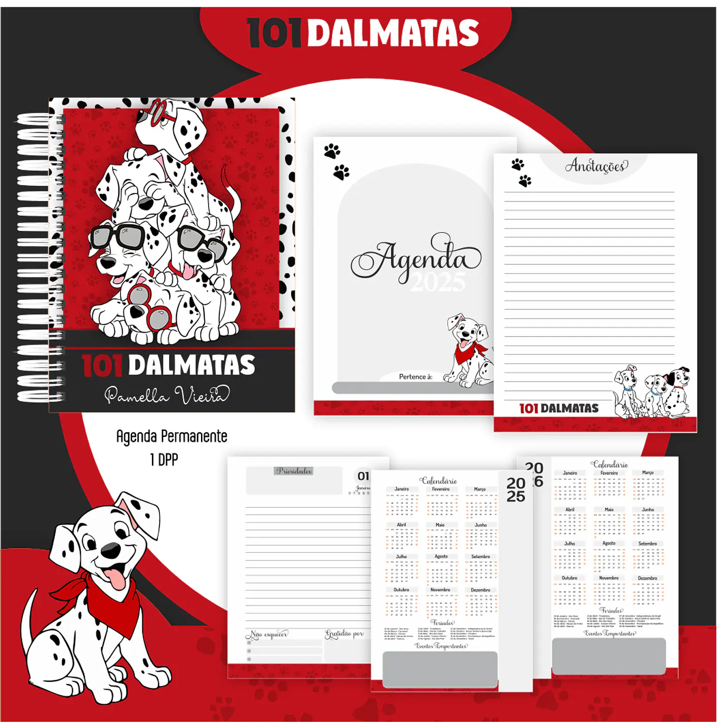 Kit Digital Encadernação 101 Dalmatas - Volta às Aulas  4