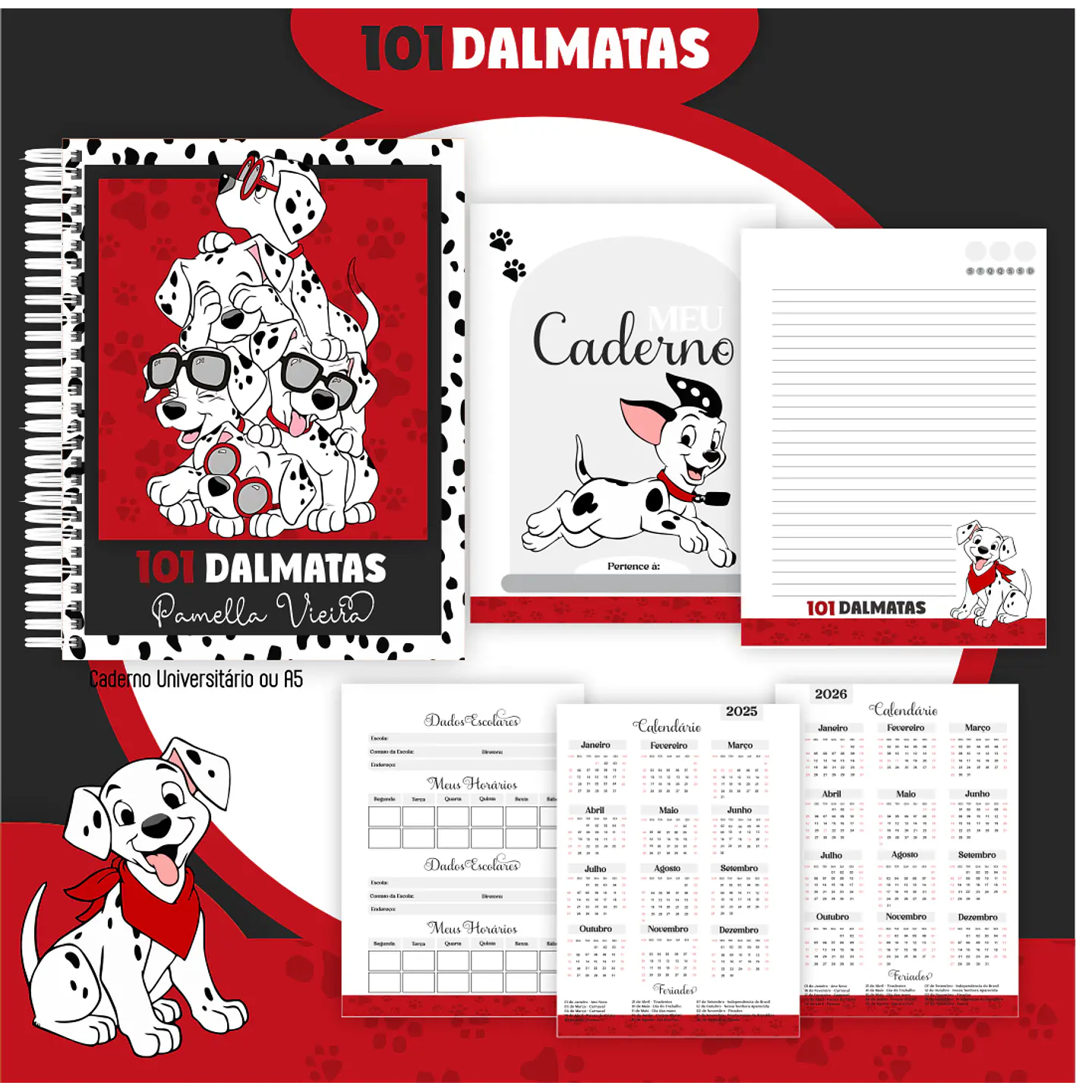 Kit Digital Encadernação 101 Dalmatas - Volta às Aulas  5