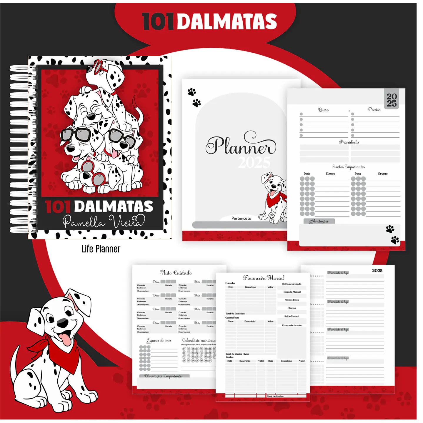 Kit Digital Encadernação 101 Dalmatas - Volta às Aulas  6