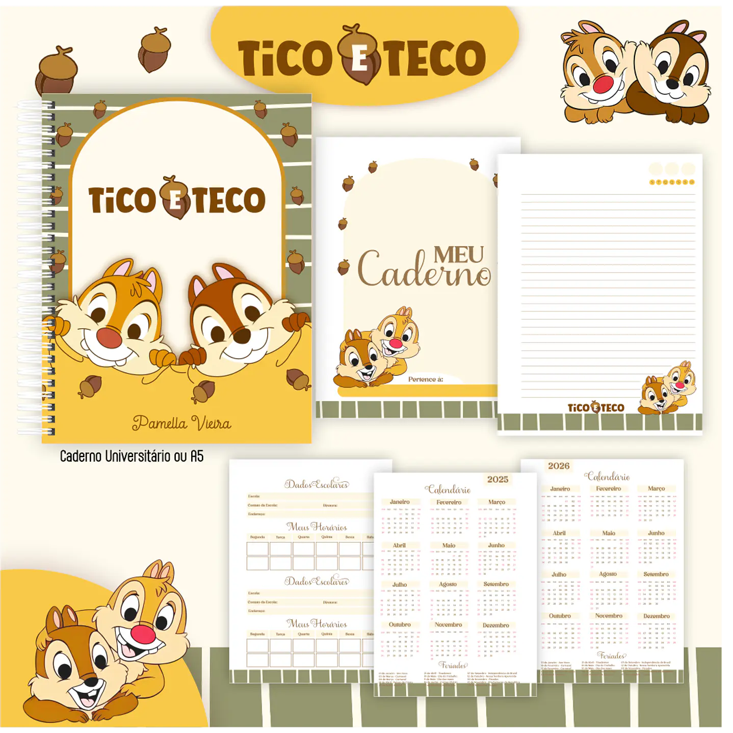 Kit Digital Encadernação Tico e Teco - Volta às Aulas 5