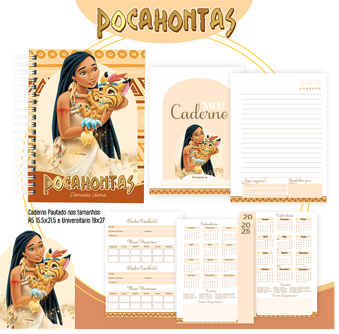 Kit Digital Encadernação Pocahontas - Volta às Aulas 