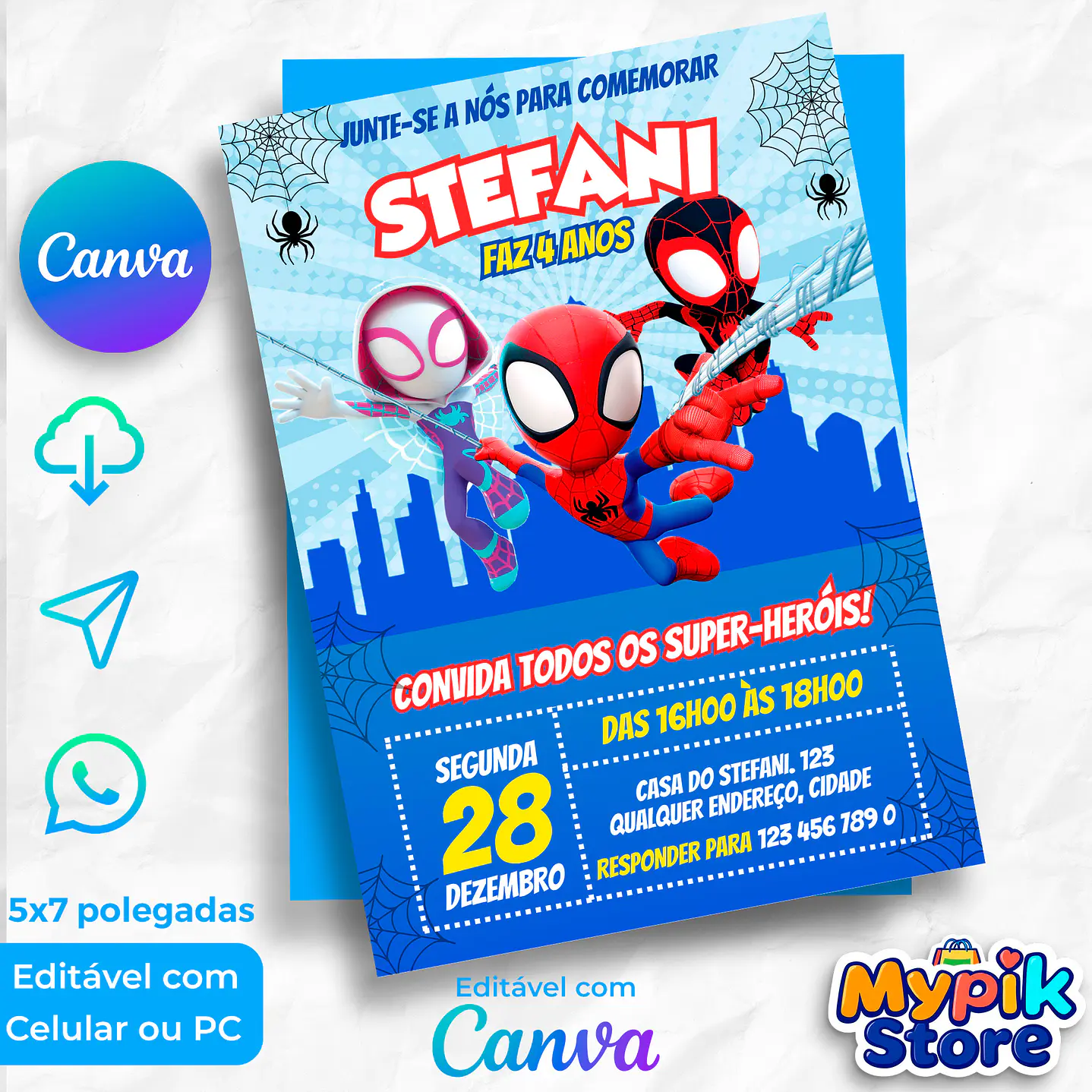 Convite Digital Spidey Editável com Canva  1
