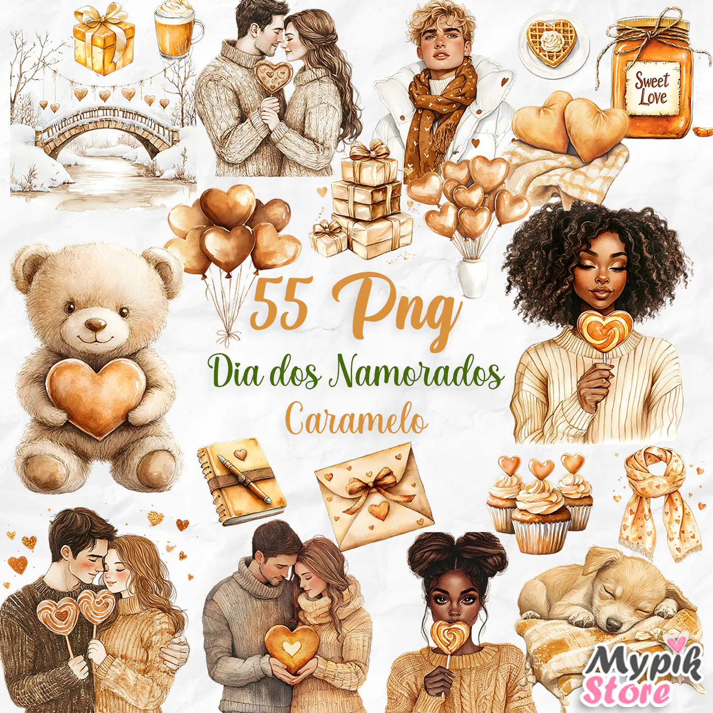 Kit Digital Dia dos Namorados Caramelo Aquarela 1