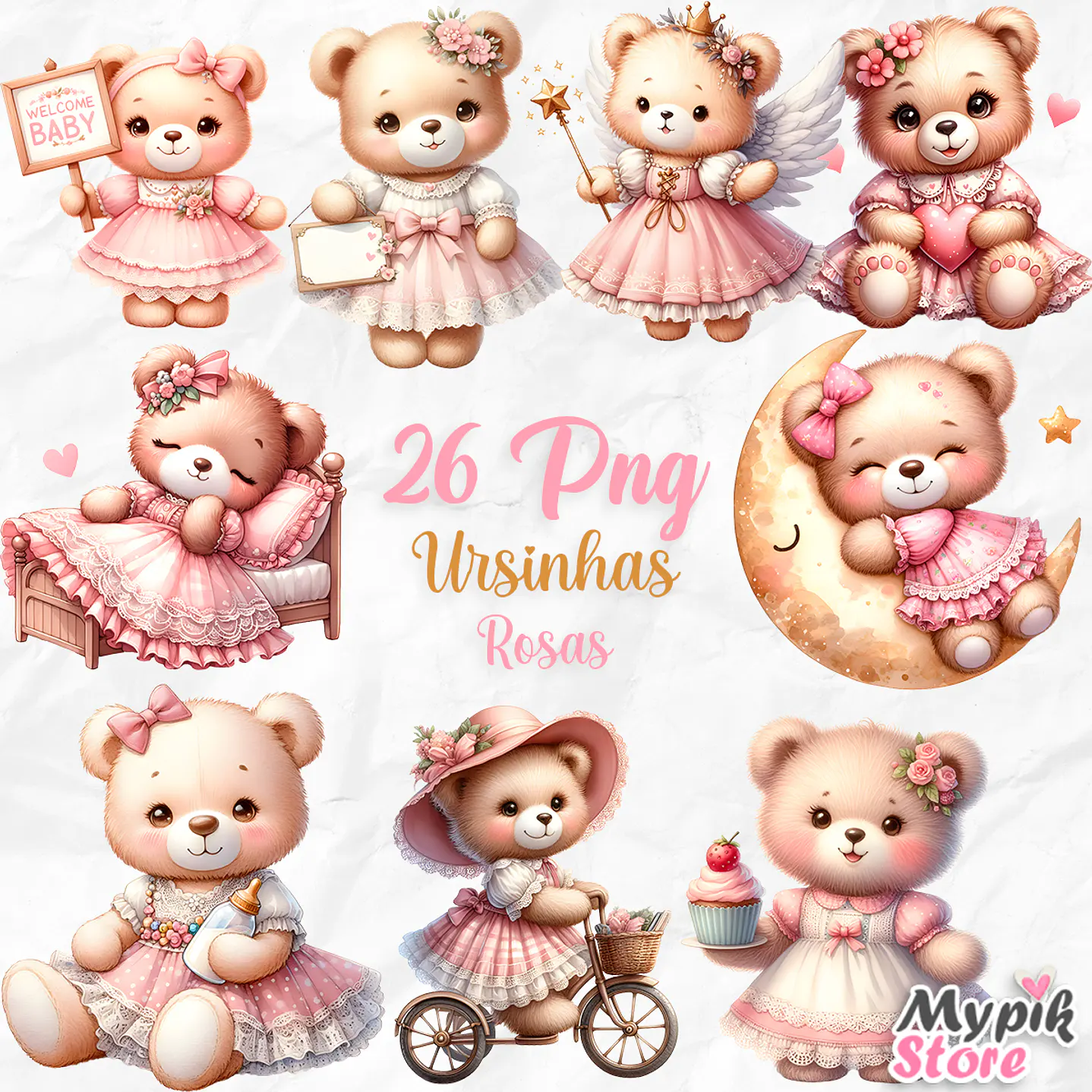Kit Digital Dia Ursinha Rosa Aquarela 1