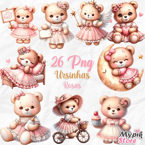 Kit Digital Dia Ursinha Rosa Aquarela