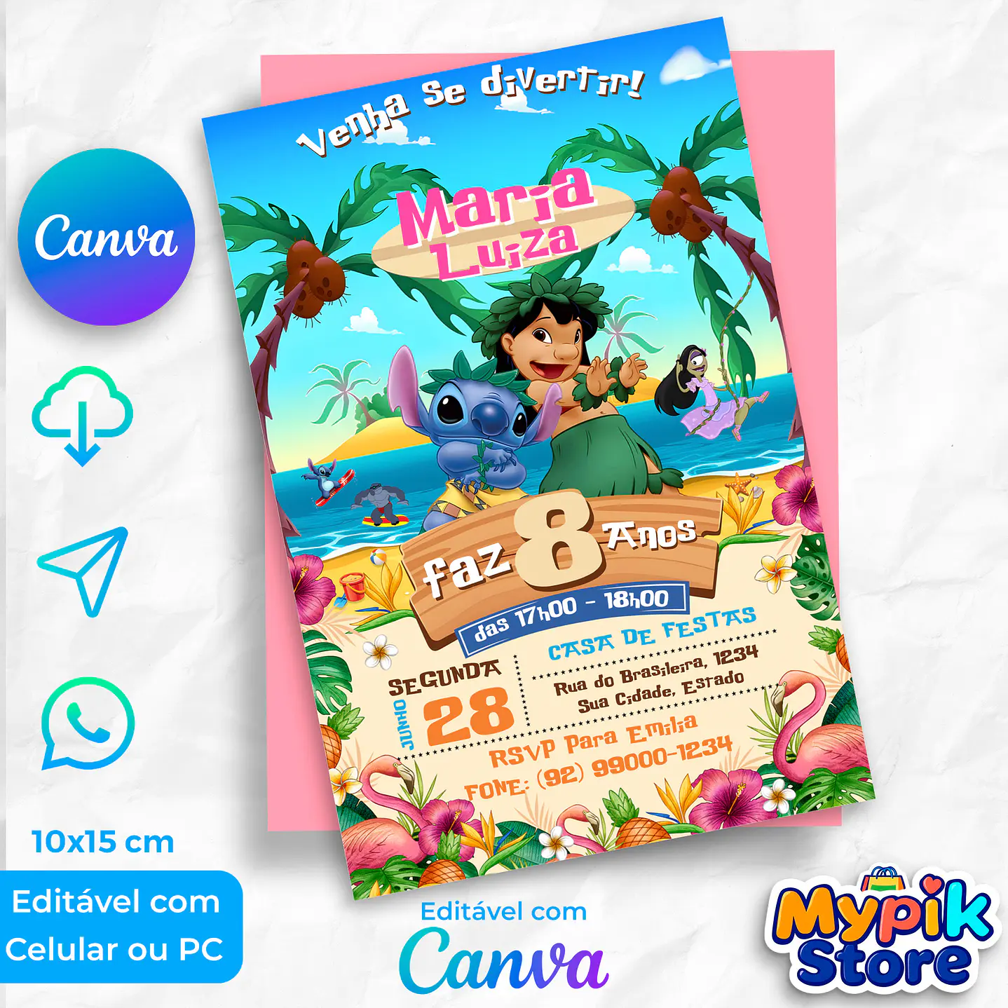 Convite Digital Lilo e Stitch - Editável com Canva 2