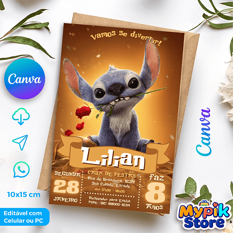 Convite Digital Stitch - Editável no Canva 
