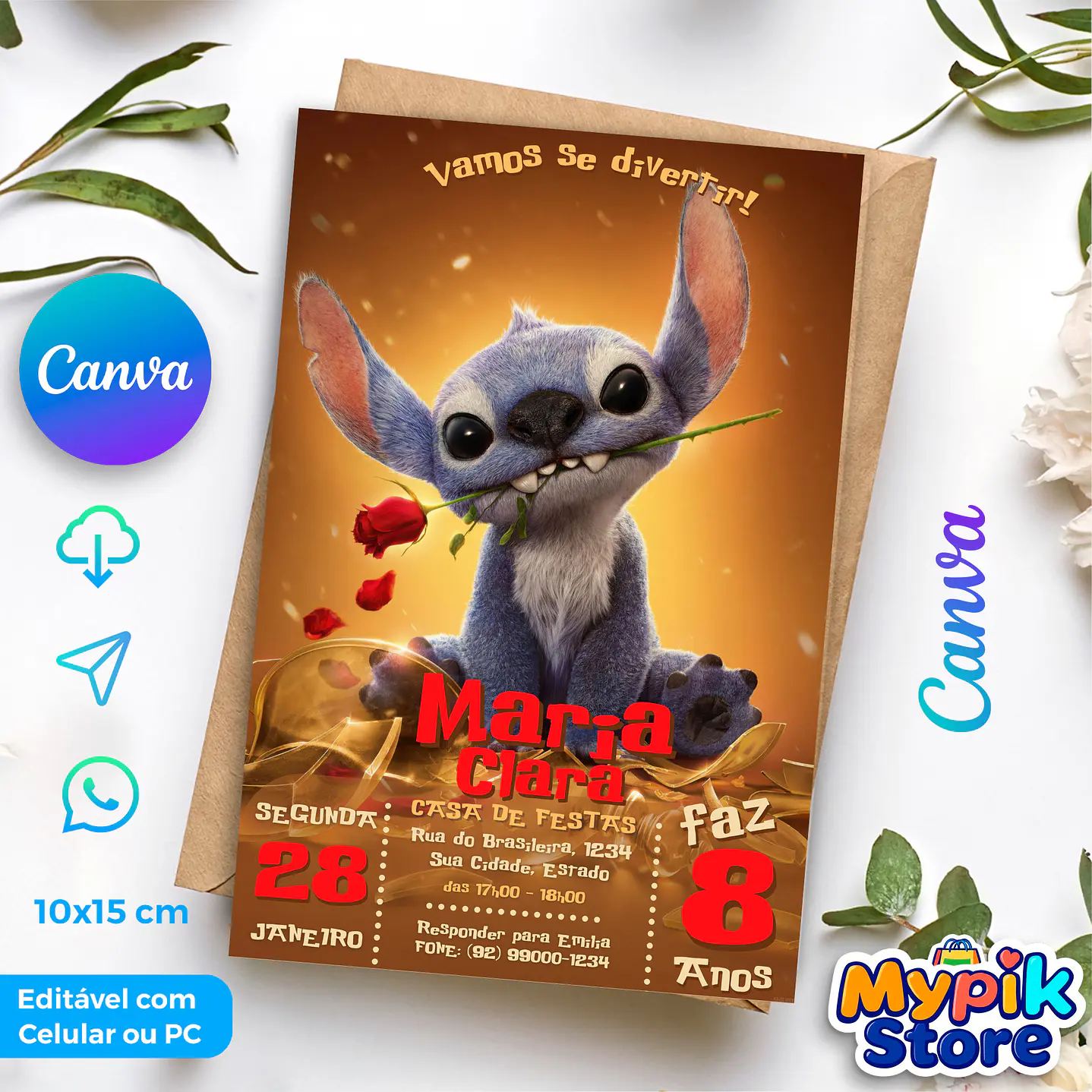 Convite Digital Stitch - Editável no Canva   1
