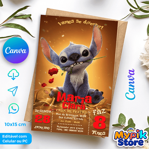 Convite Digital Stitch - Editável no Canva  