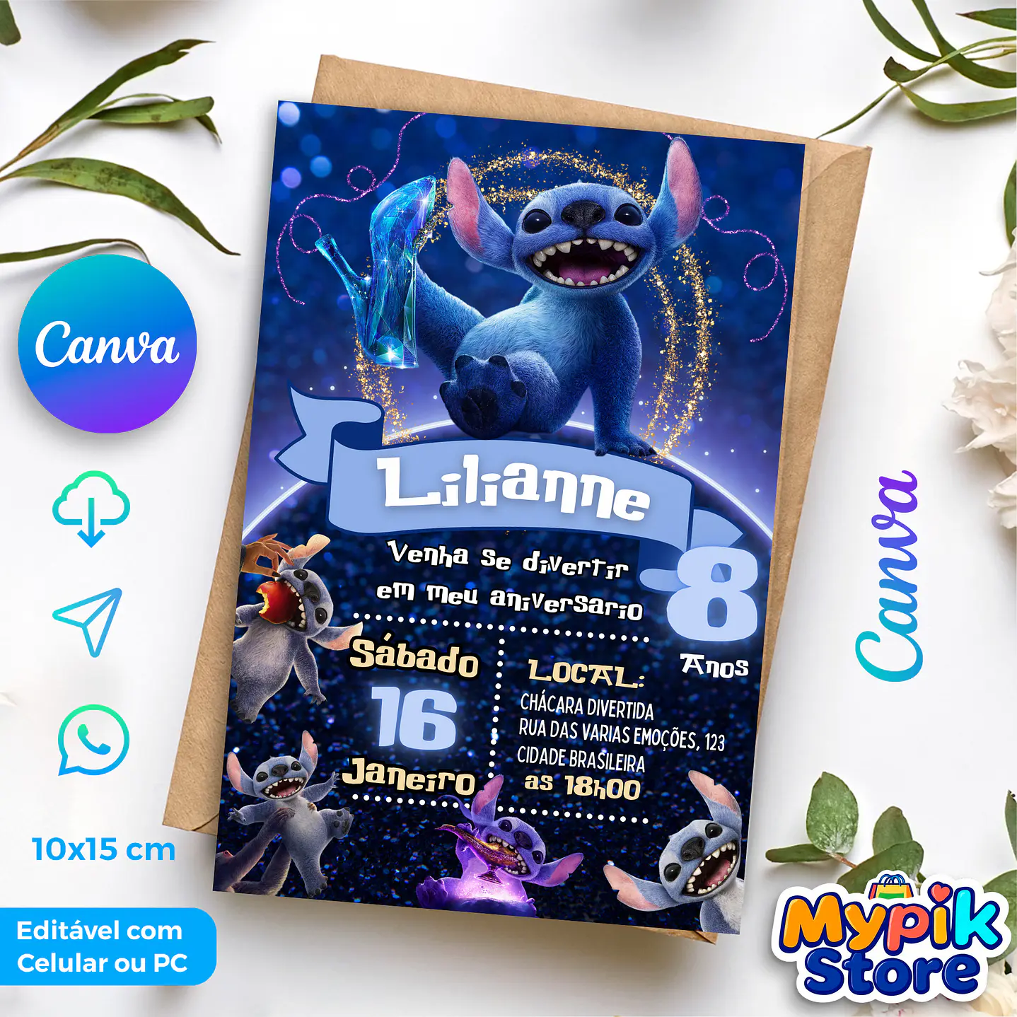 Convite Digital Stitch - Editável no Canva   1