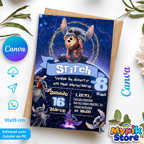 Convite Digital Stitch - Editável no Canva 