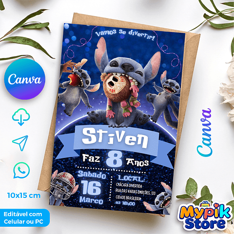 Convite Digital Stitch - Editável no Canva 