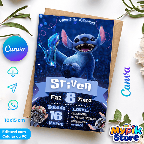 Convite Digital Stitch - Editável no Canva
