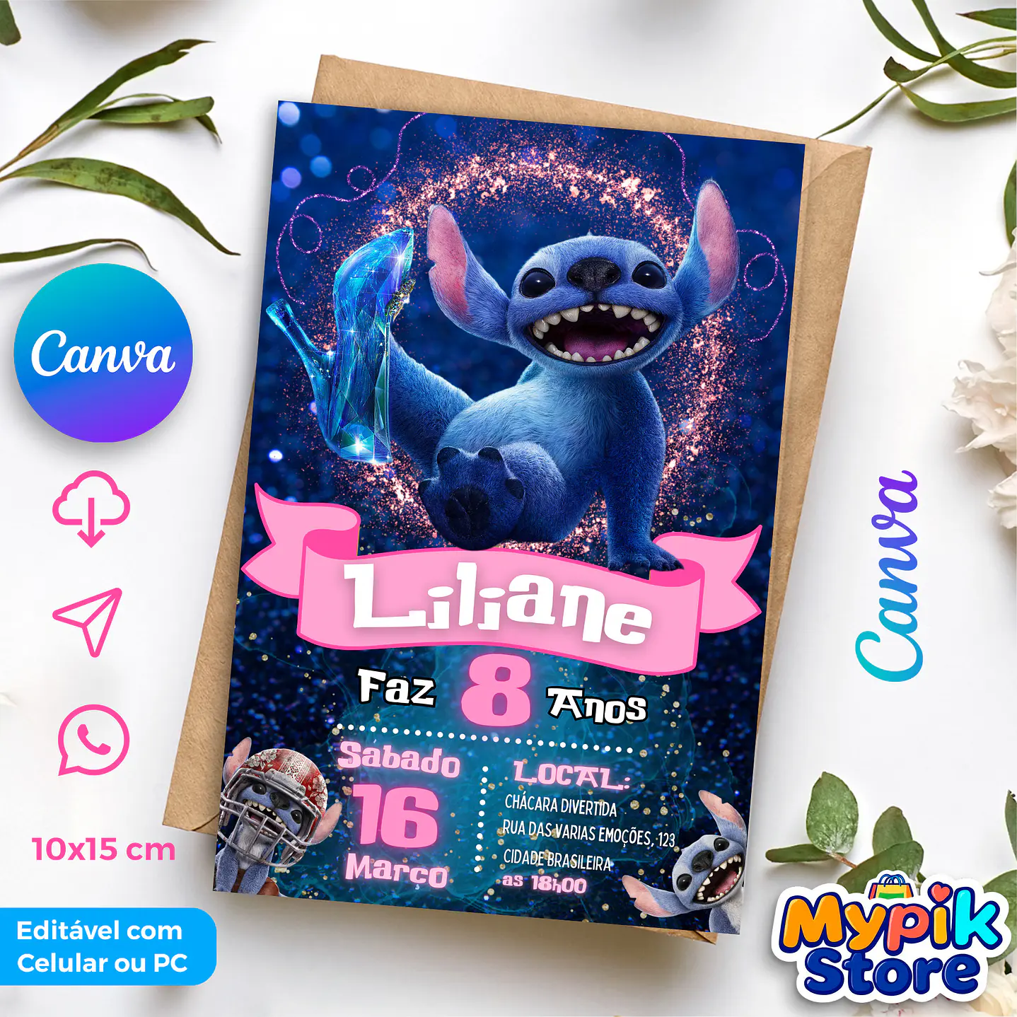 Convite Digital Stitch - Editável no Canva   1