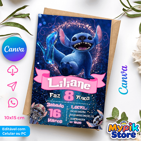 Convite Digital Stitch - Editável no Canva  