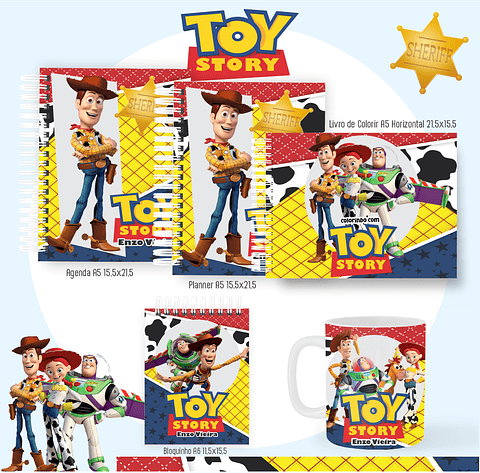 Kit Digital Encadernação Toy Story com Livro para Colorir
