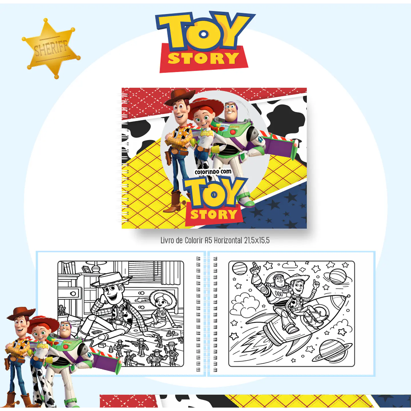 Kit Digital Encadernação Toy Story com Livro para Colorir 1