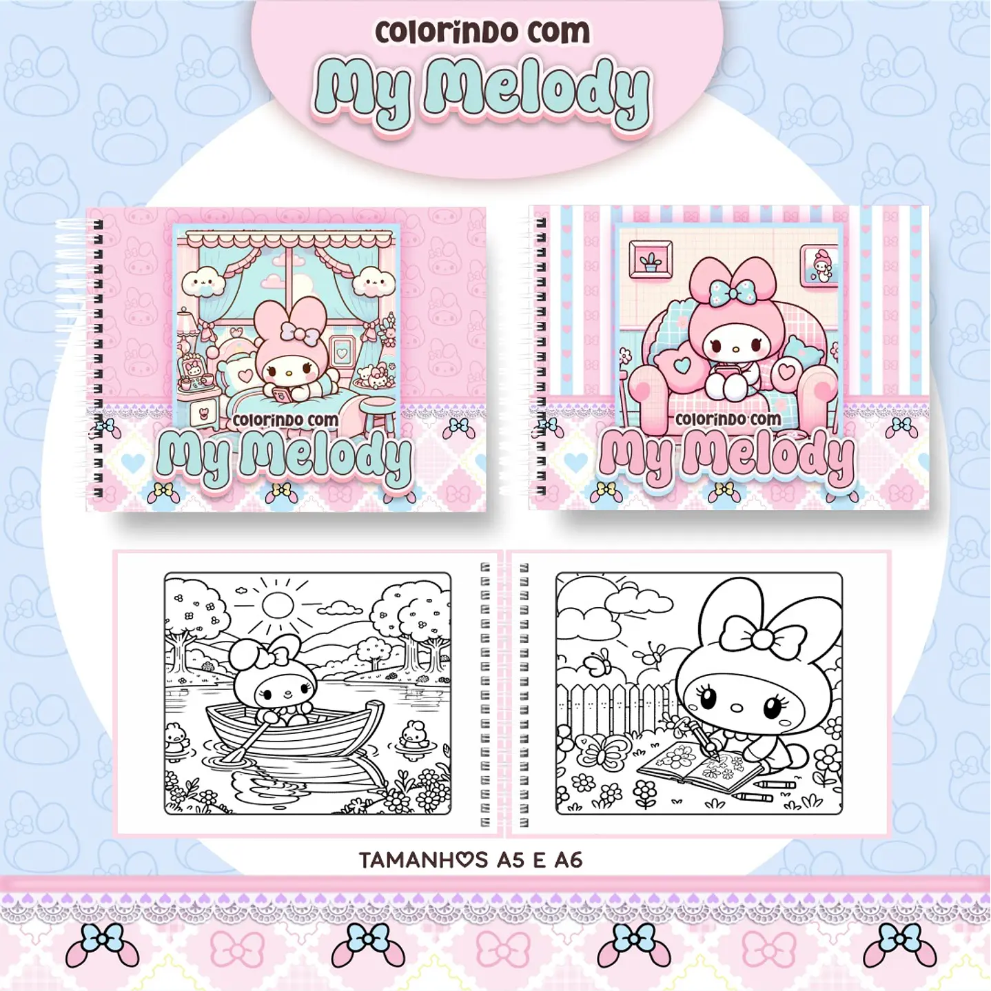 Livro Colorir My Melody PDF - Arquivo Digital para Imprimir 1