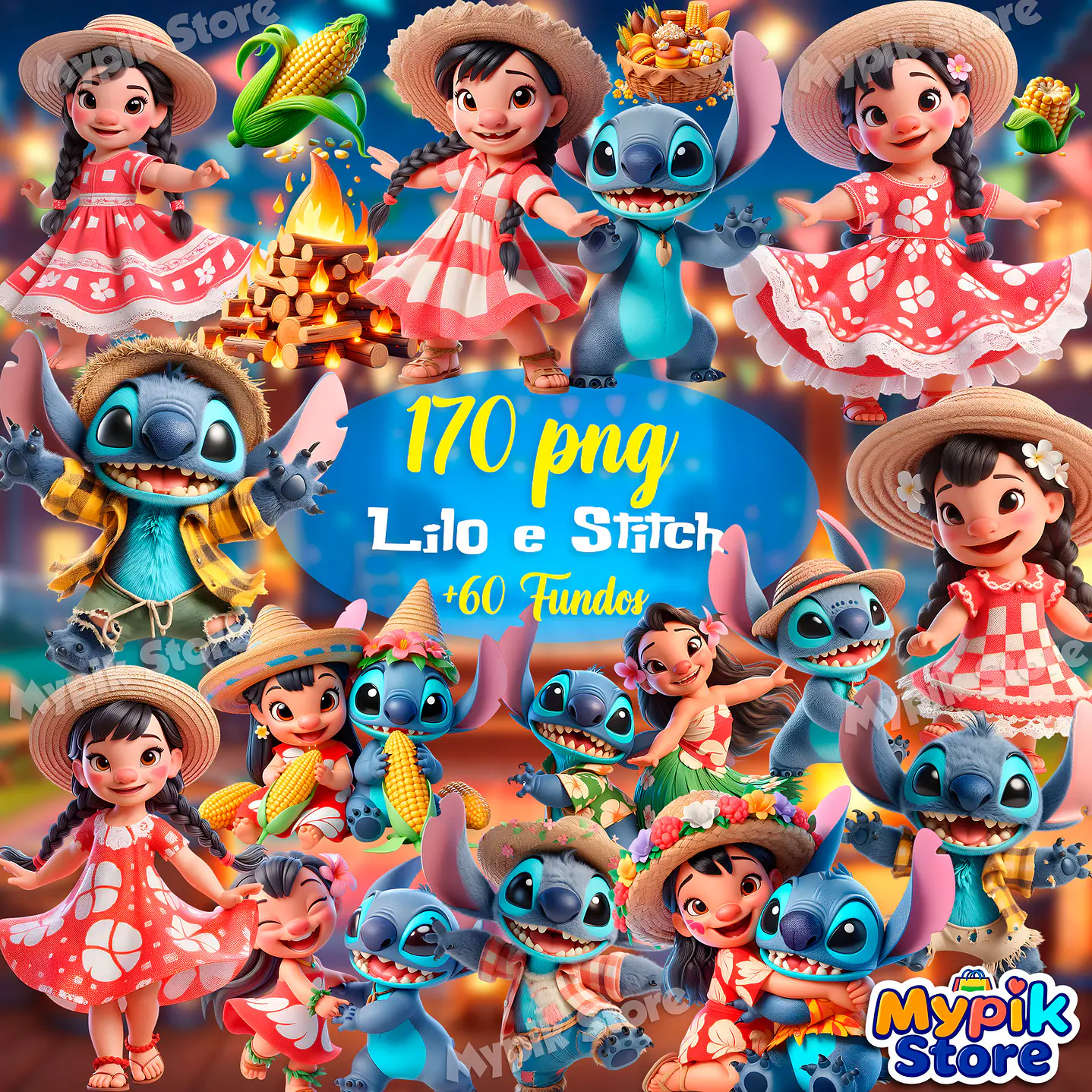 Kit Digital Festa Junina Lilo e Stitch PNG e Fundos Exclusivos 1