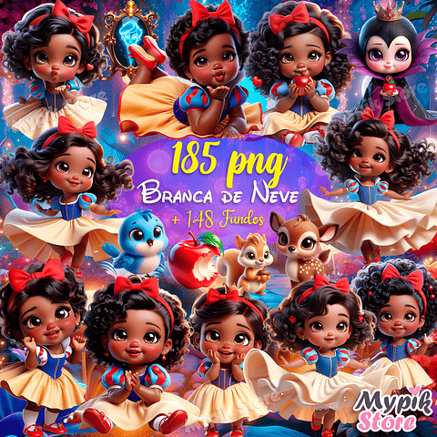 Kit Digital Branca de Neve Baby Afro - Imagens PNG