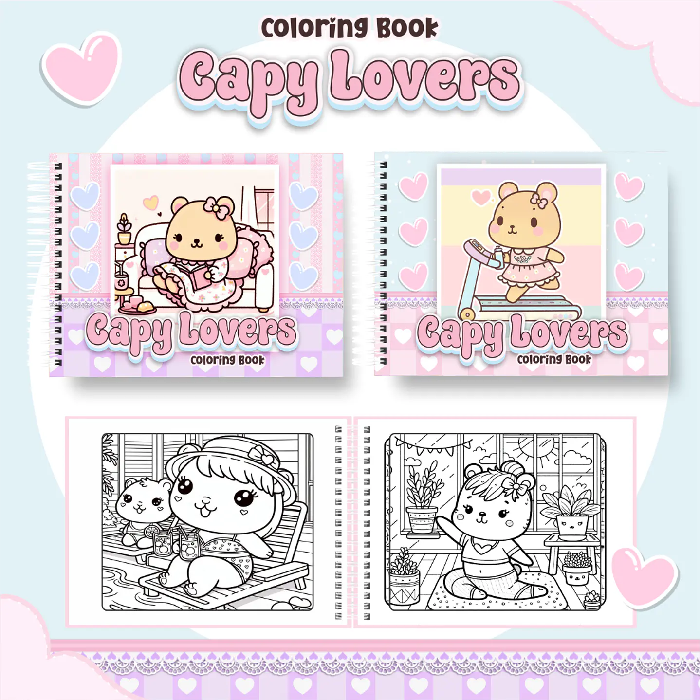 Livro de Colorir Capy Lovers - PDF Digital para Imprimir 1