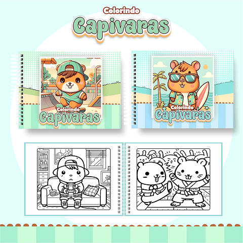 Livro de Colorir Capivara Menino - PDF Digital para Imprimir