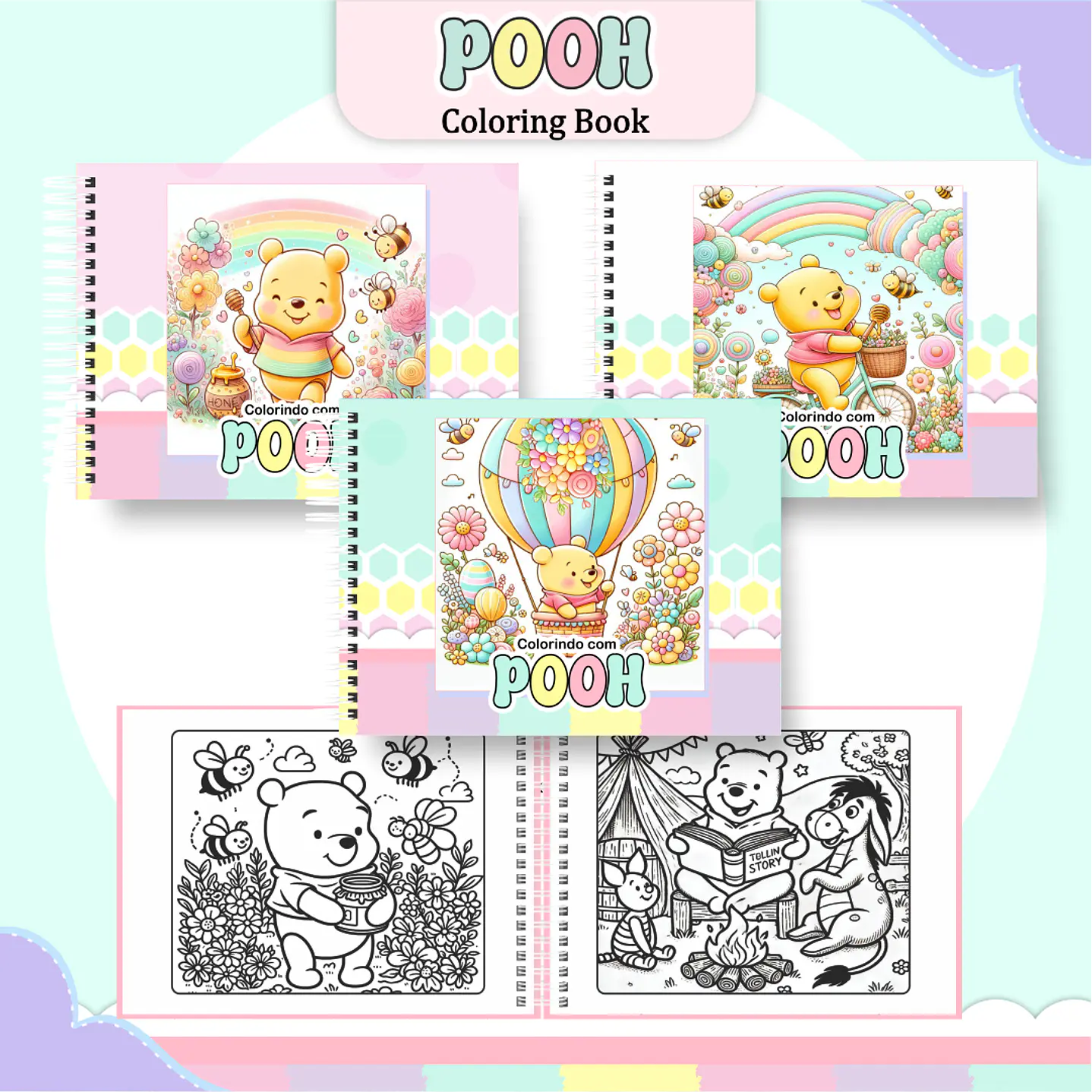 Livro de Colorir Ursinho Pooh - PDF Digital para Imprimir 1