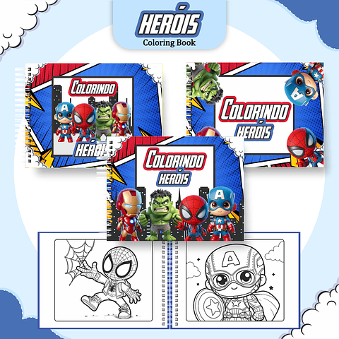 Livro de Colorir Super Heróis Fofos - PDF Digital para Imprimir