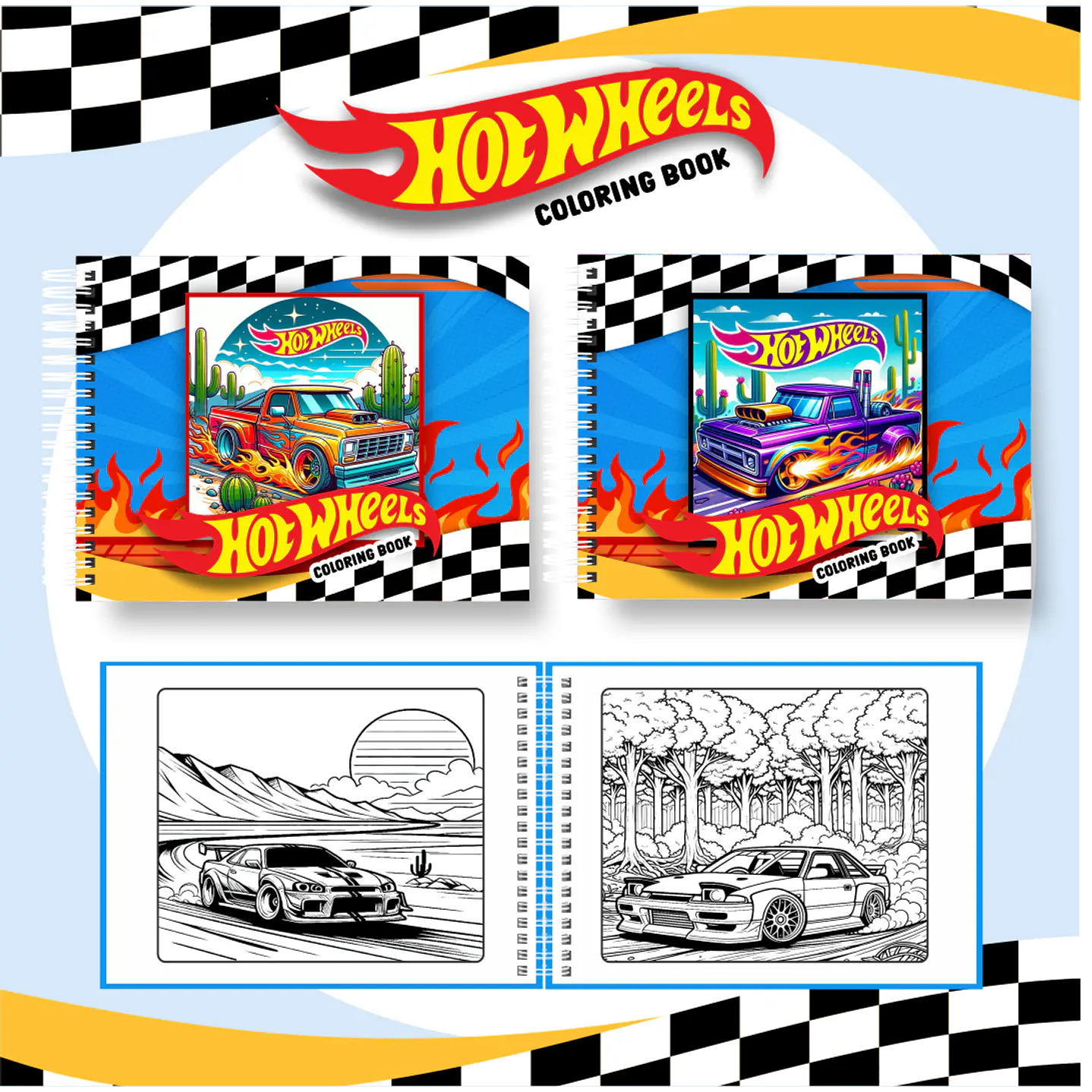 Livro de Colorir Hot Wheels em PDF Digital para Imprimir 1