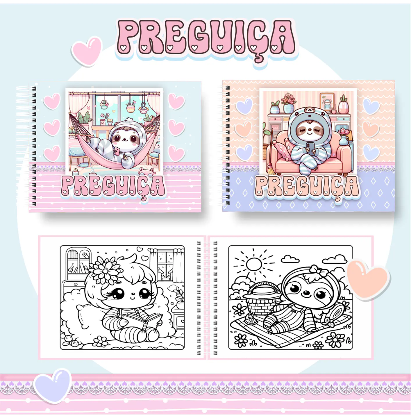 Livro de Colorir Preguiça Cute - PDF Digital para Imprimir 1
