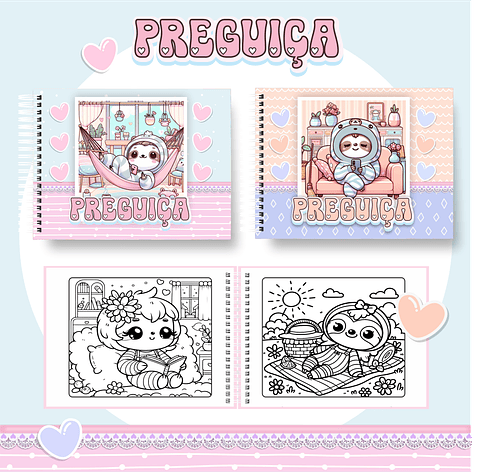 Livro de Colorir Preguiça Cute - PDF Digital para Imprimir