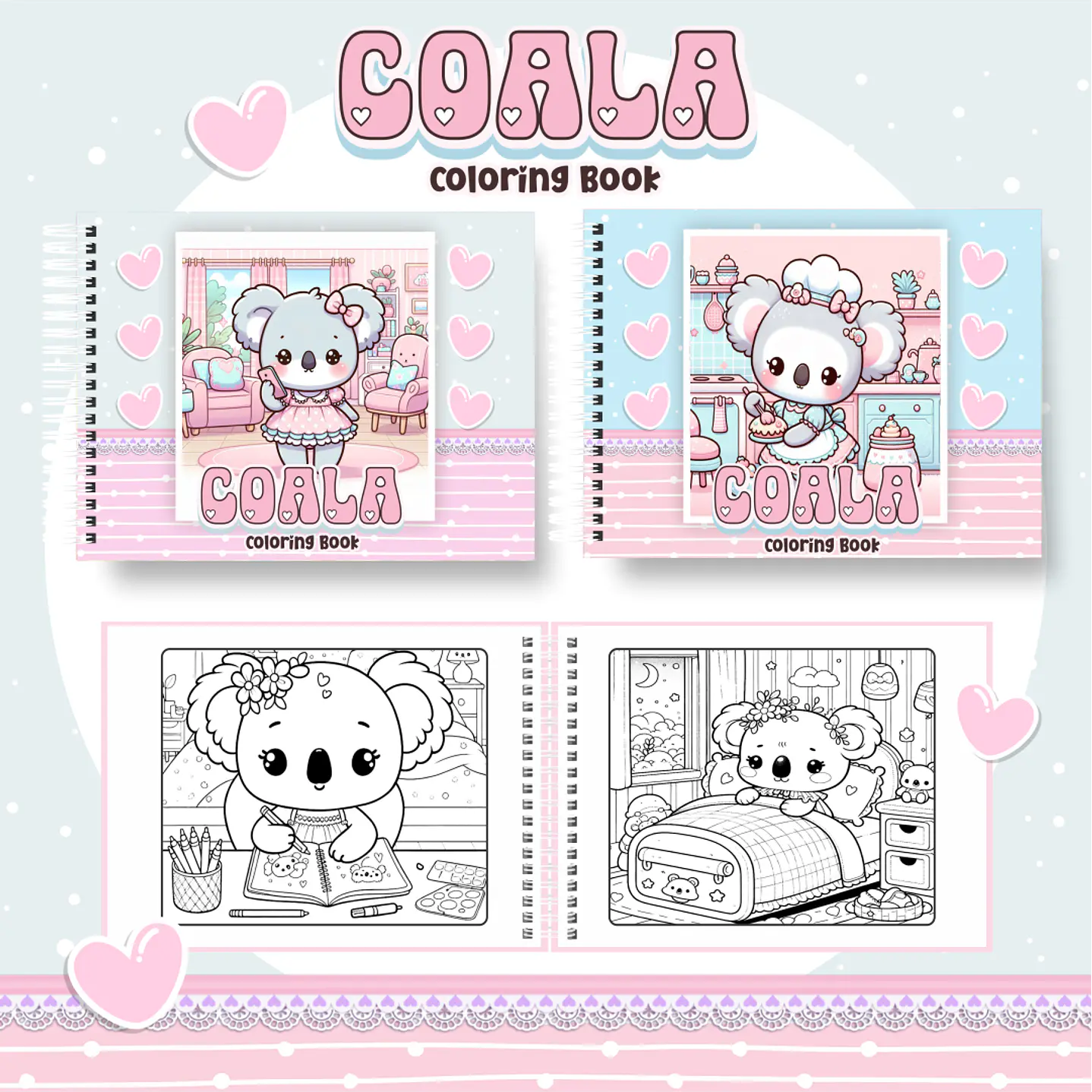 Livro de Colorir Coala Kawaii em PDF Digital para Imprimir 1