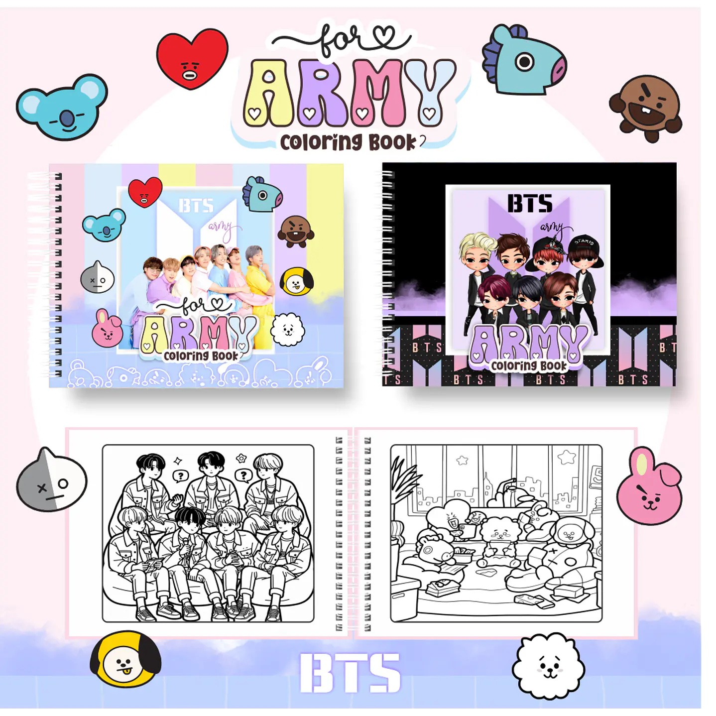 Livro de Colorir BTS Fofo em PDF Digital para Imprimir 1