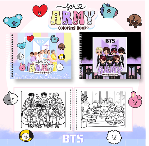 Livro de Colorir BTS Fofo em PDF Digital para Imprimir