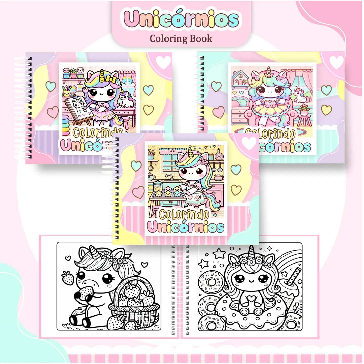 Livro de Colorir Unicórnio Menina em PDF Digital para Imprimir 1