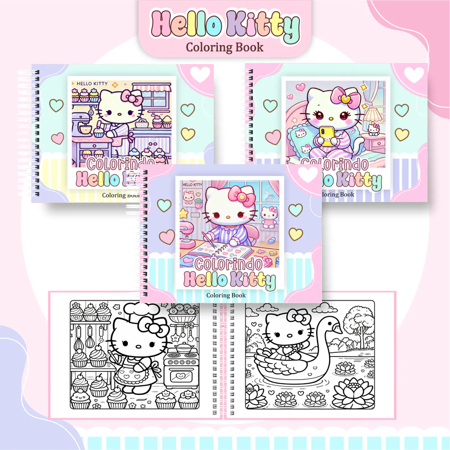 Livro de Colorir Hello Kit em PDF Digital para Imprimir 1