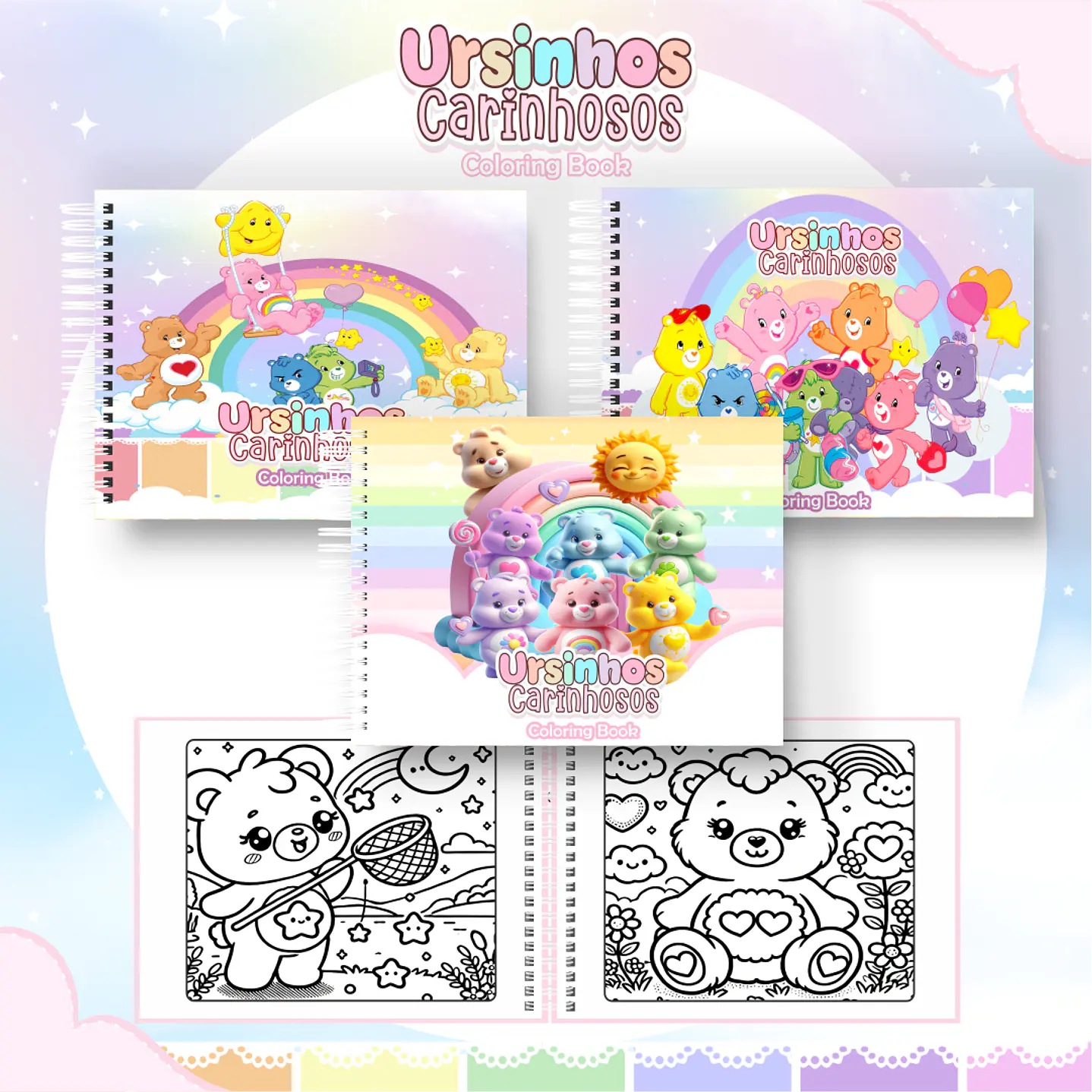 Livro de Colorir Ursinhos Carinhosos em PDF Digital para Imprimir 1