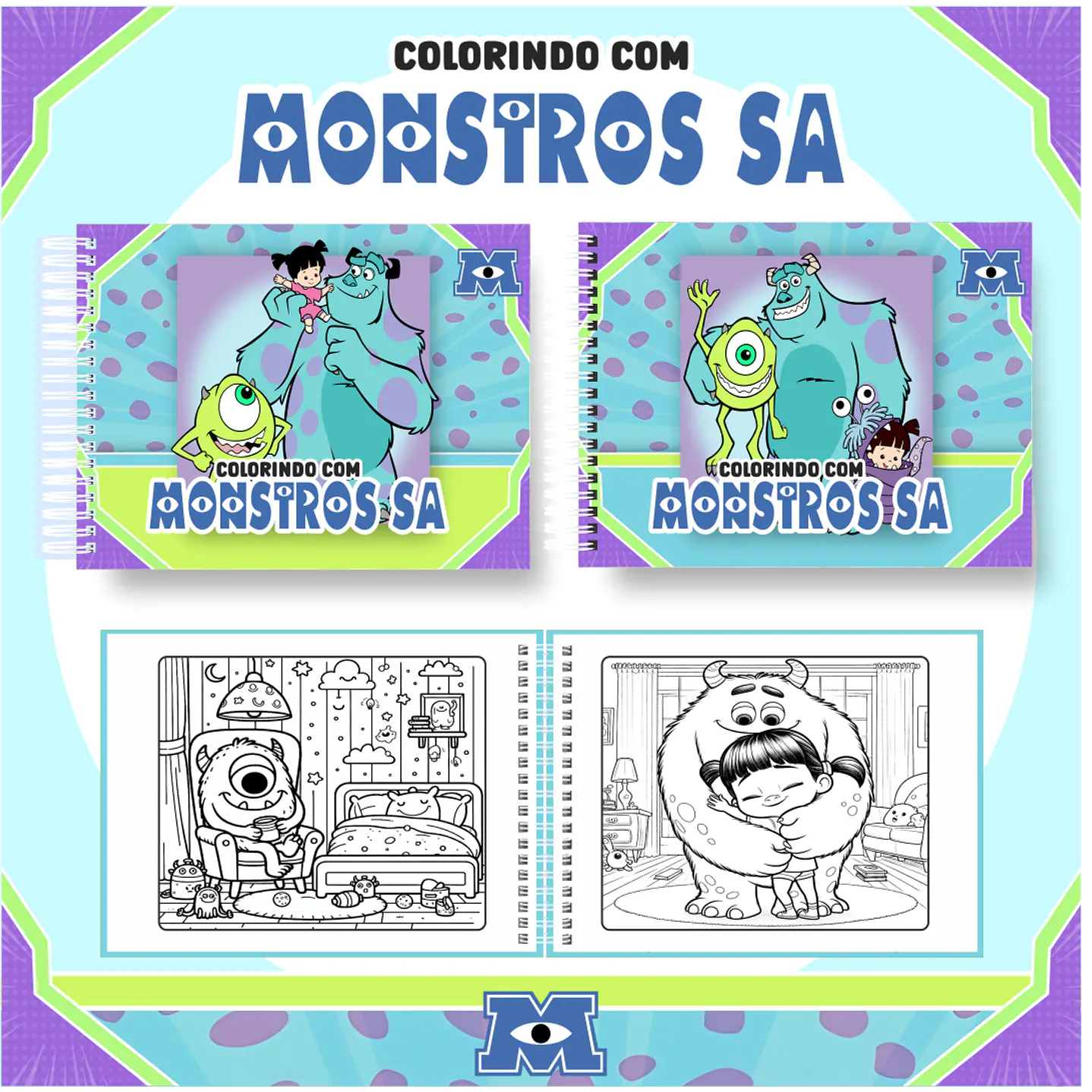 Livro de Colorir Monstros S.A Cute em PDF Digital para Imprimir 1