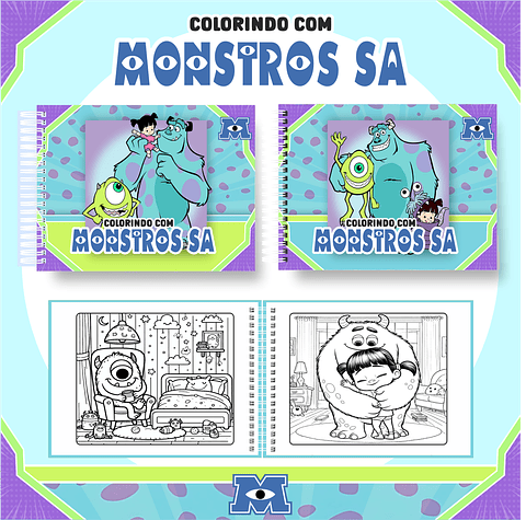 Livro de Colorir Monstros S.A Cute em PDF Digital para Imprimir