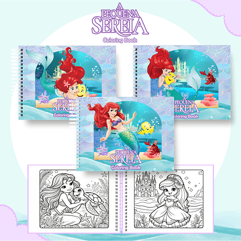 Livro de Colorir A Pequena Sereia Cute em PDF Digital para Imprimir