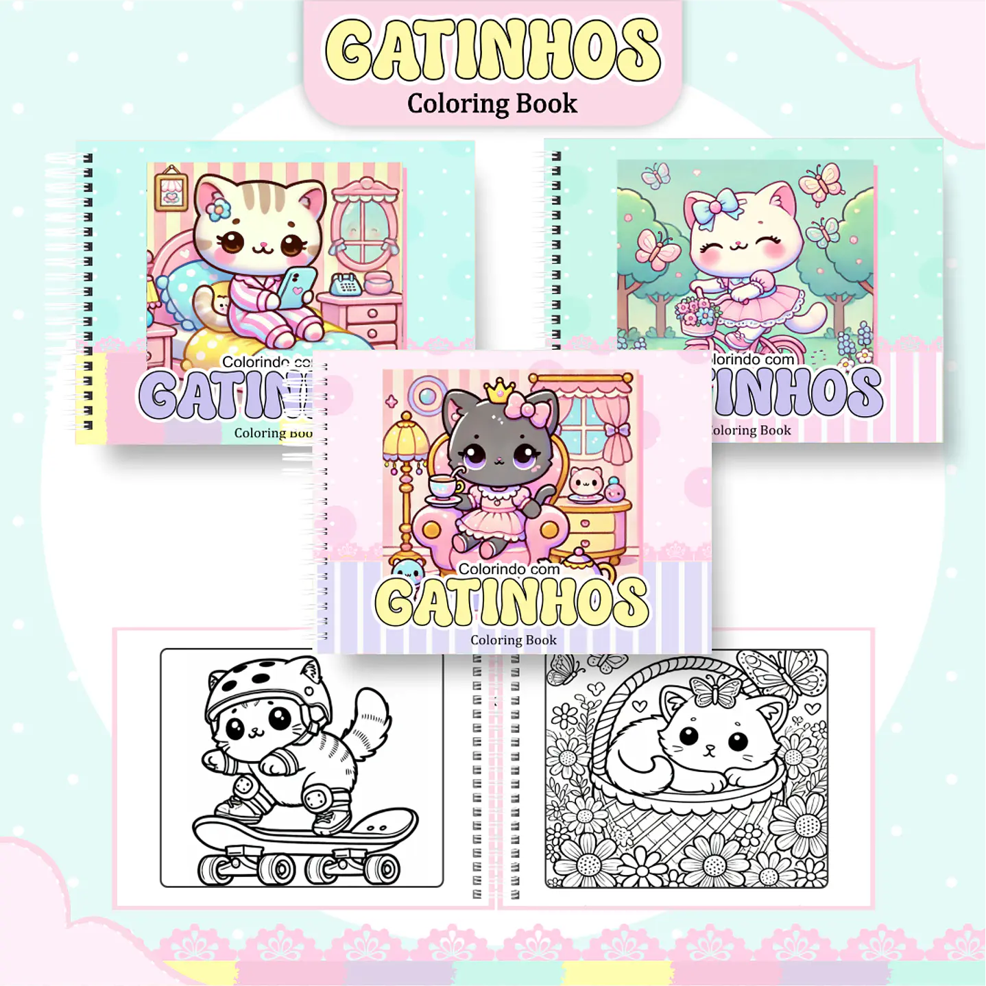 Livro de Colorir Gatinhos Fofos em PDF Digital para Imprimir 1
