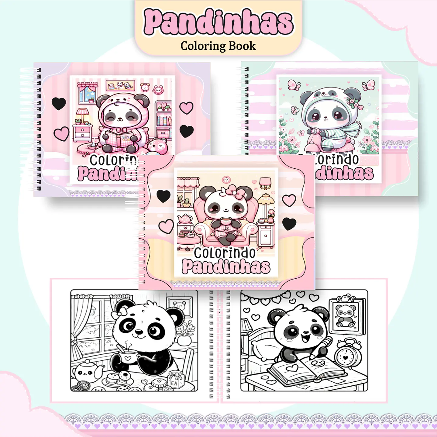 Livro de Colorir Pandinhas em PDF Digital para Imprimir 1