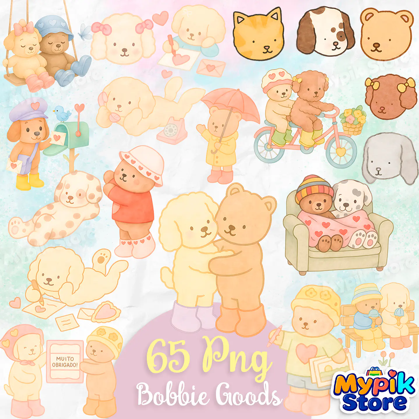 Kit Digital Bobbie Goods em Aquarela PNG e Fundos Exclusivos 2