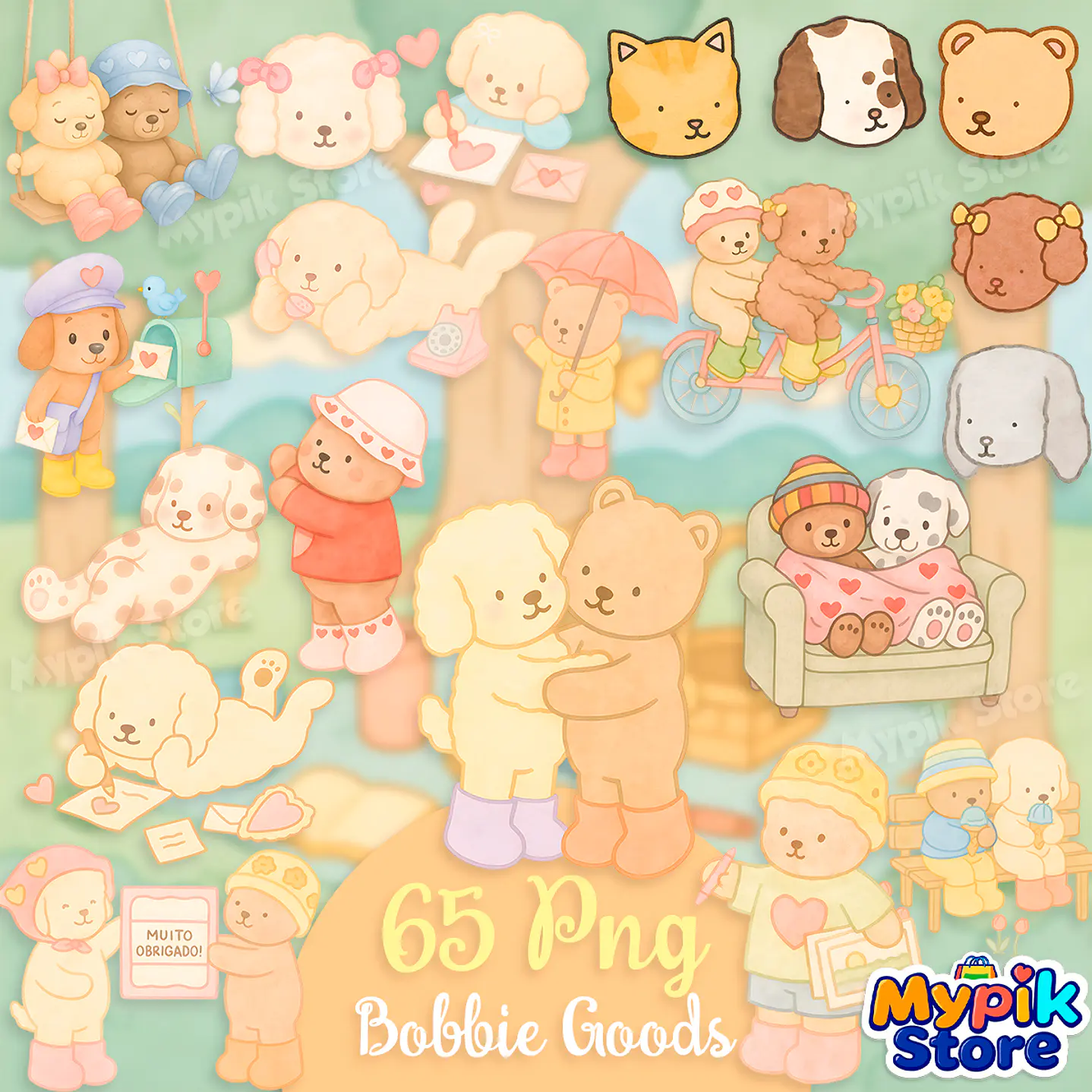 Kit Digital Bobbie Goods em Aquarela PNG e Fundos Exclusivos 1